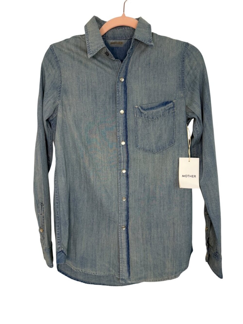 NWT MOTHER The Foxy Boxy Chambray Shirt Size-S-Never Look Back- MSRP $275
